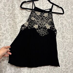 Women’s Eyeshadow Brand Black Flower Embroidered Tank Top Size M